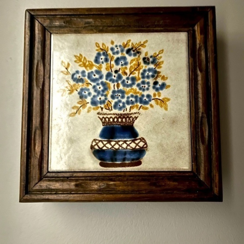 Vintage Ceramica San Marco Wood Framed Blue Floral Tile | Made in Italy 🇮🇹